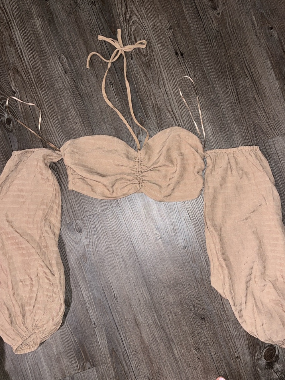 Ruched Off-Shoulder Crop Top with Balloon Sleeves